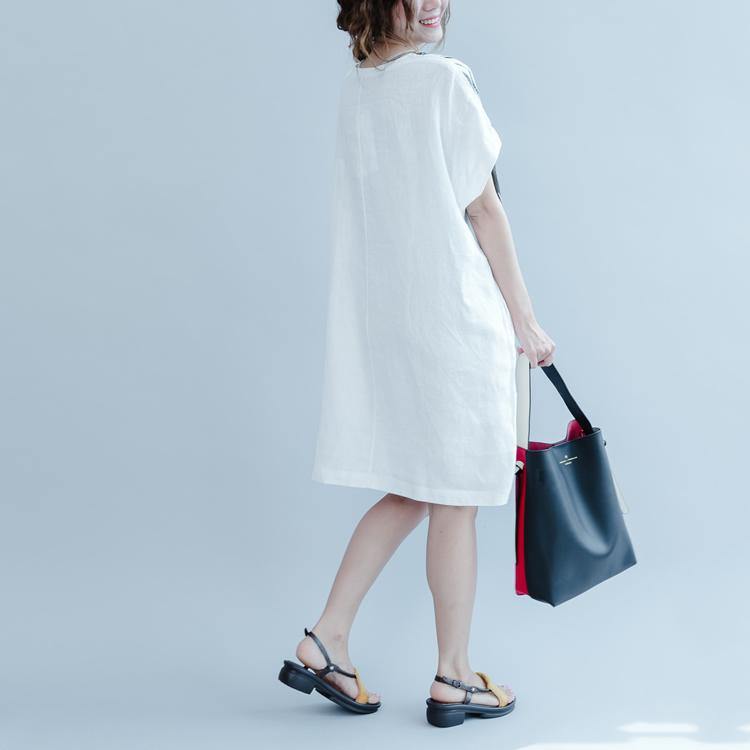 White Oversized Summer Chiffon Dresses Short Sleeve Chiffon Sundress The Paitings Shirt Dress - Omychic