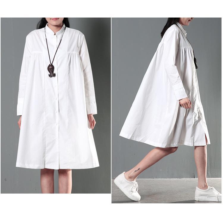 White plus size linen dress maternity sundress  spring shirt dresses - Omychic