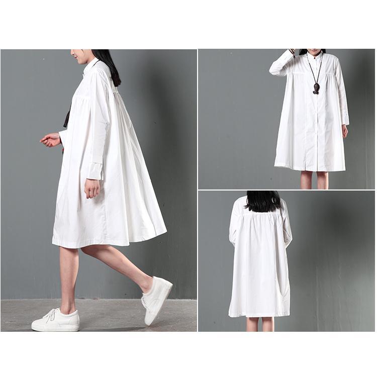 White plus size linen dress maternity sundress  spring shirt dresses - Omychic