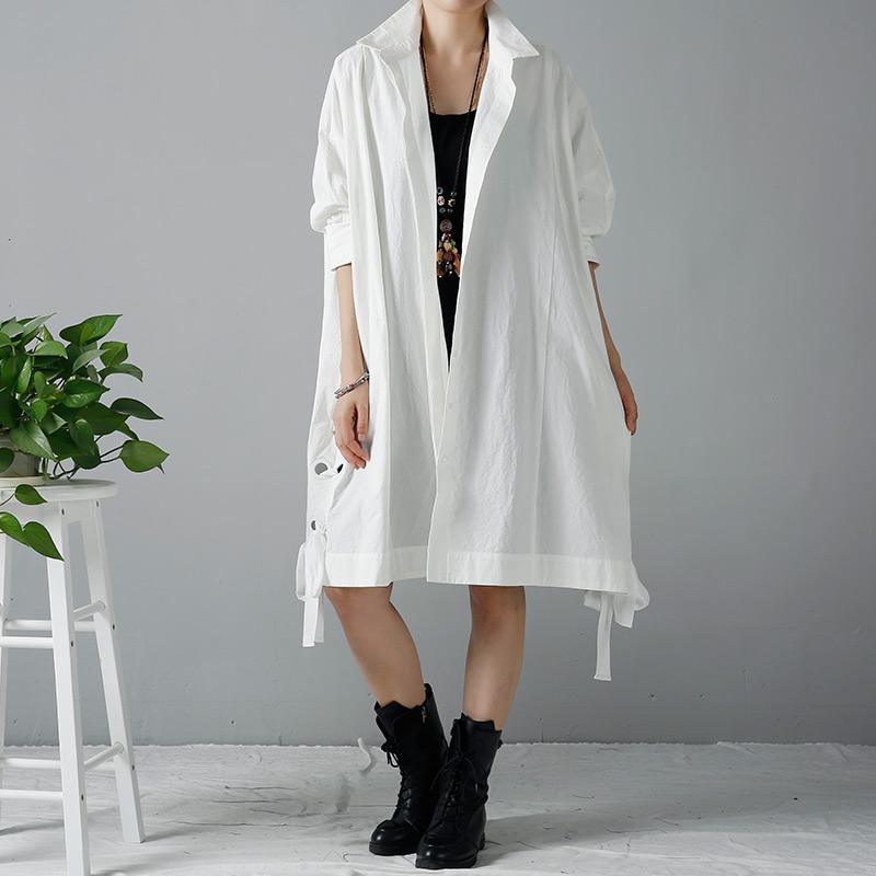 White plus size trench coats oversize wind-breaker - Omychic