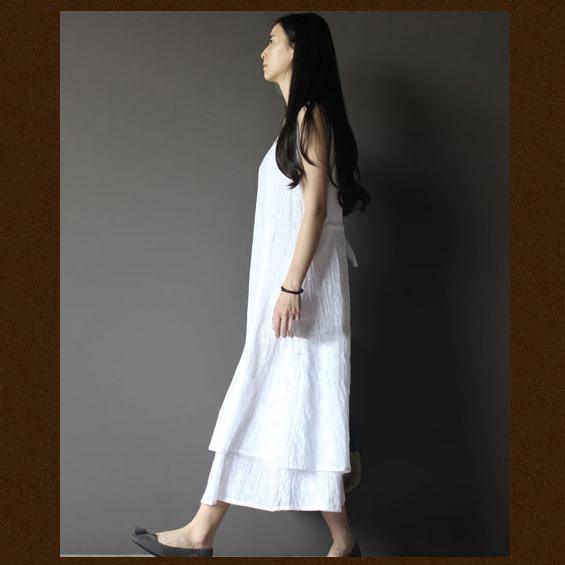 White pure cotton maxi dress layered casual sundress - Omychic