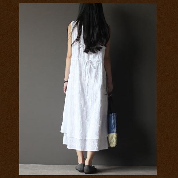 White pure cotton maxi dress layered casual sundress - Omychic