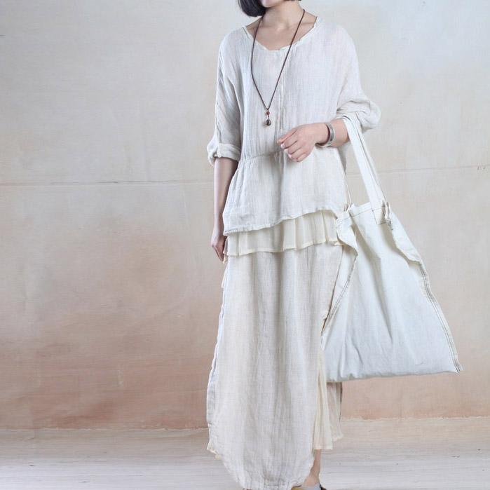 White silk maxi skirt floor length linen skirts - Omychic