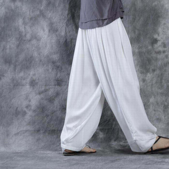 White silk pants linen pants women harem trousers  fall - Omychic