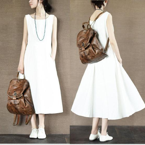 White sleeveless cotton sundress casual summer dresses long cotton maxi dress - Omychic