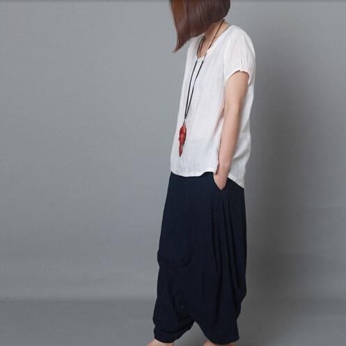 White women linen shirt summer causal top oversize blouse - Omychic