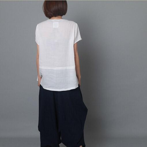 White women linen shirt summer causal top oversize blouse - Omychic