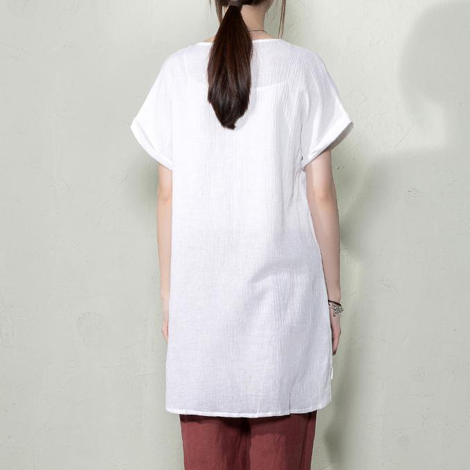 White women linen summer shirt blouse Kapi girl print - Omychic