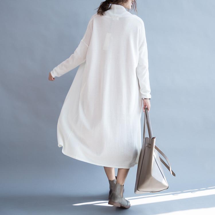 White woolen knit cardigan long knitted coat outwear - Omychic