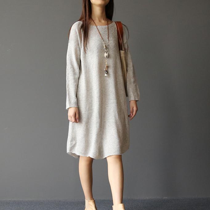 White woolen sweater dresses long knit sweaters pullover - Omychic