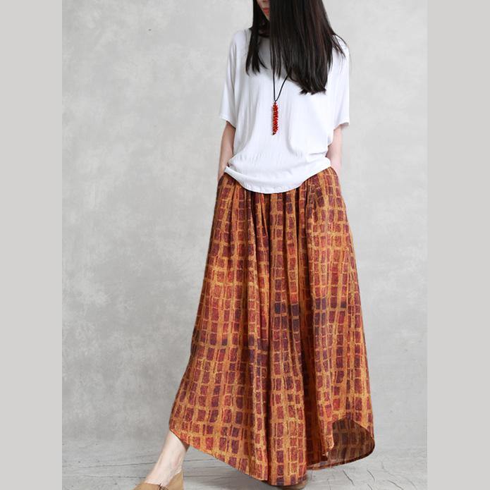 Wild Chiffon Skirt Trousers Elastic Waist Irregular Large Wide Leg Pants Literary Brown Printed Casual Pants - Omychic