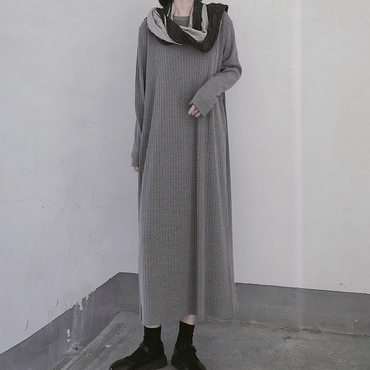 Winter Gray Sweate Outfit Refashion O Neck Long Sleeve Art  Knit Dresses - Omychic