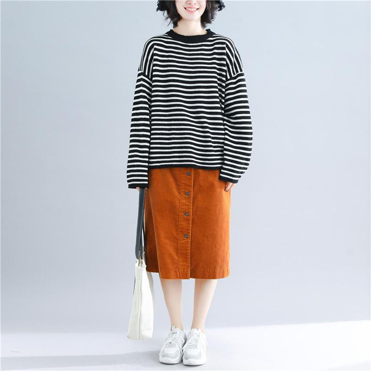 Winter black striped knitted outwear oversized knit baggy sweaters - Omychic
