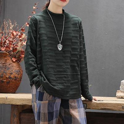 Winter blackish green knit tops plus size high neck baggy clothes - Omychic