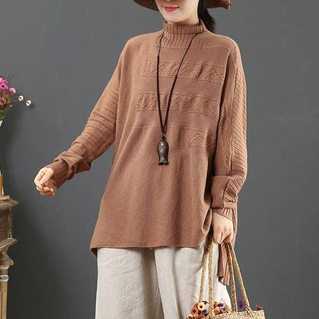 Winter brown box top winter casual high neck knit sweat tops - Omychic