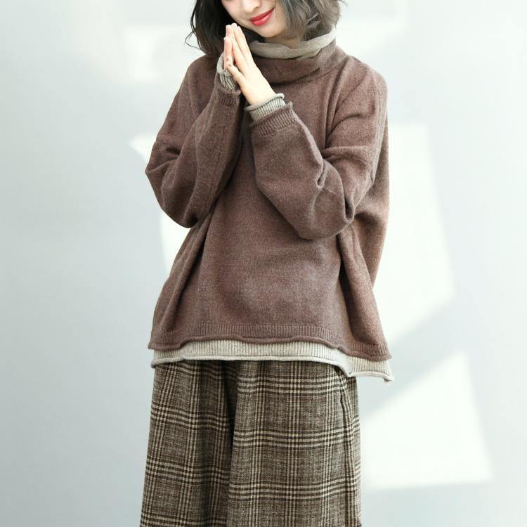 Winter high neck  knit blouse oversized long sleeve knit sweat tops - Omychic