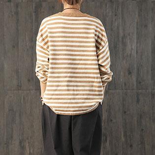 Winter khaki striped top fall fashion knitwear o neck - Omychic