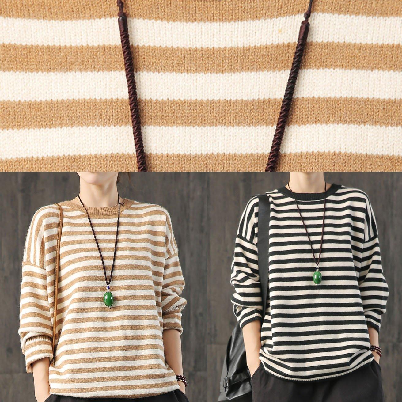 Winter khaki striped top fall fashion knitwear o neck - Omychic