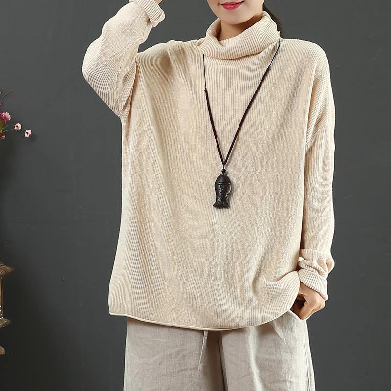 Winter nude knitted t shirt long sleeve casual high neck sweaters - Omychic