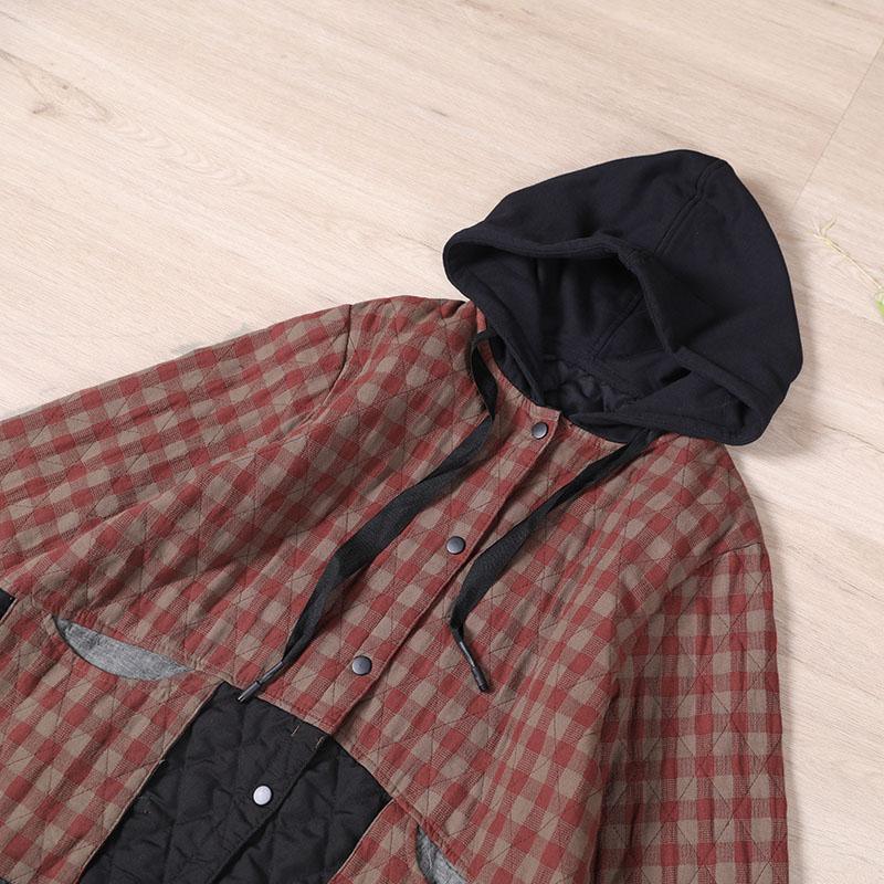 Spring Plus Size Plaid Warm Hoodie Coat - Omychic