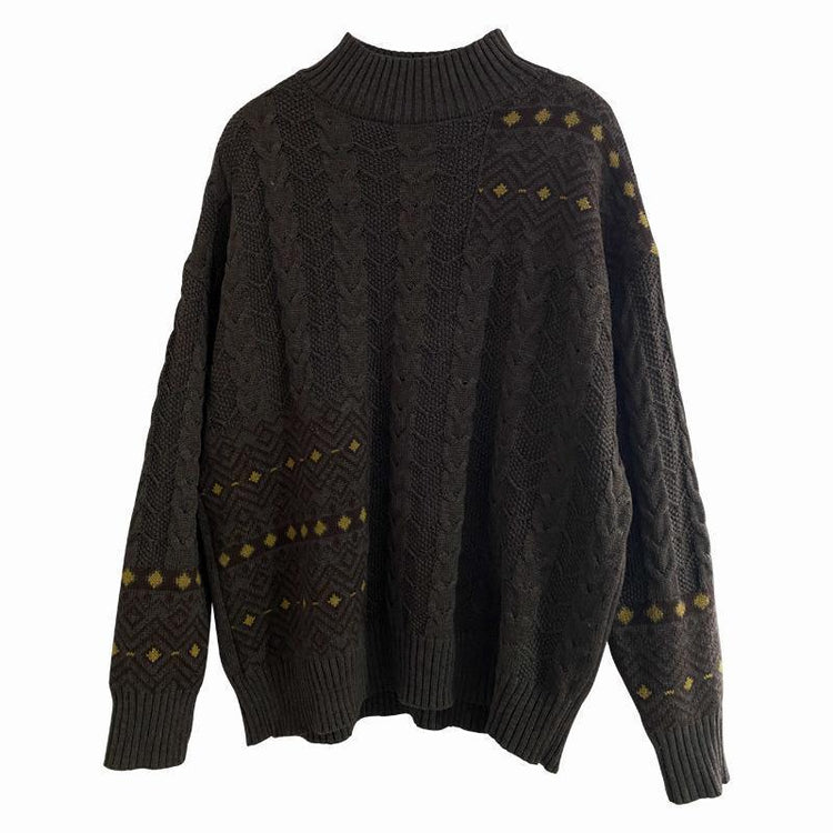 Retro Knitted Stitching Warm Knit Top Sweater - Omychic