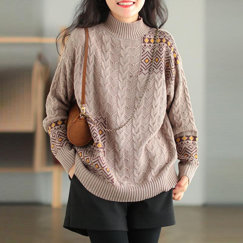 Retro Knitted Stitching Warm Knit Top Sweater - Omychic