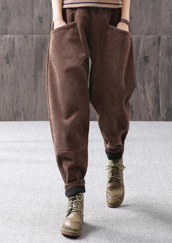 Loose Spring Warm Solid Casual Corduroy Pants - Omychic