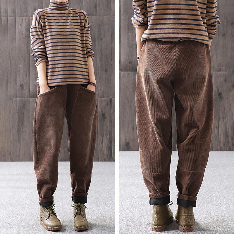 Loose Spring Warm Solid Casual Corduroy Pants - Omychic
