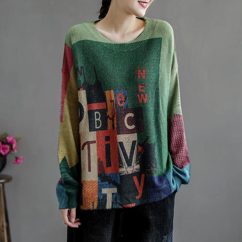 Casual Spring Color Stitching Graphic Knit Top Sweater - Omychic