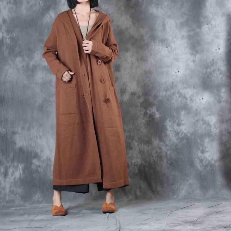 Winter casaul long sleeve woolen sweater hooded coats plus size double breast maxi winter outfits - Omychic