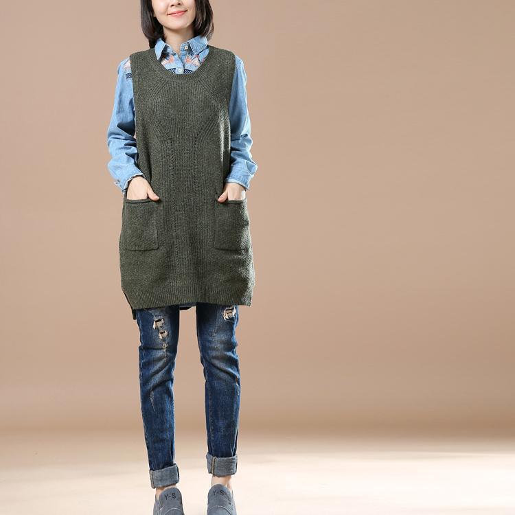 Woman deep gray sweater vest knitted coats - Omychic