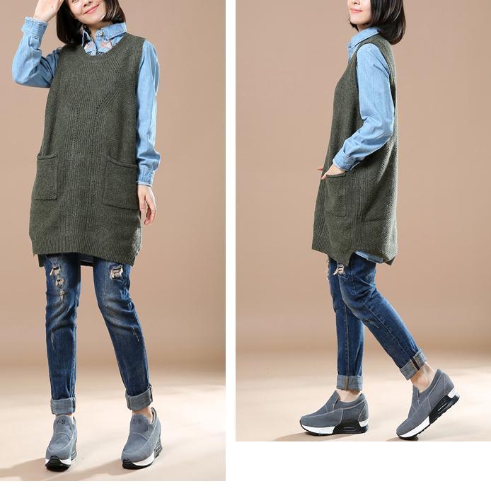 Woman deep gray sweater vest knitted coats - Omychic