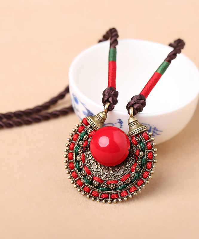 Women Alloy Gem Stone Hand Knitting Pendant Necklace