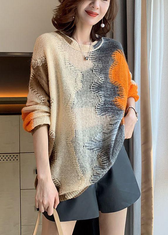 Women Apricot Hollow Out Loose Fall Knit sweaters - Omychic