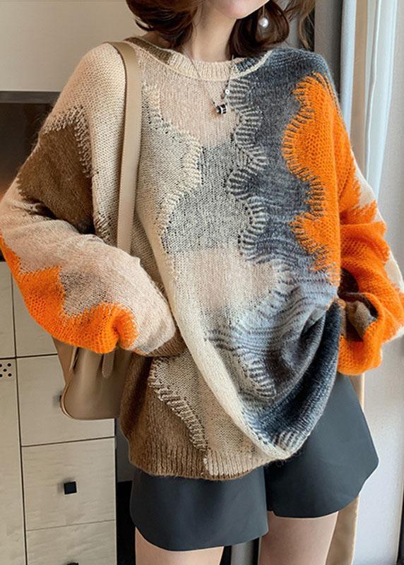 Women Apricot Hollow Out Loose Fall Knit sweaters - Omychic