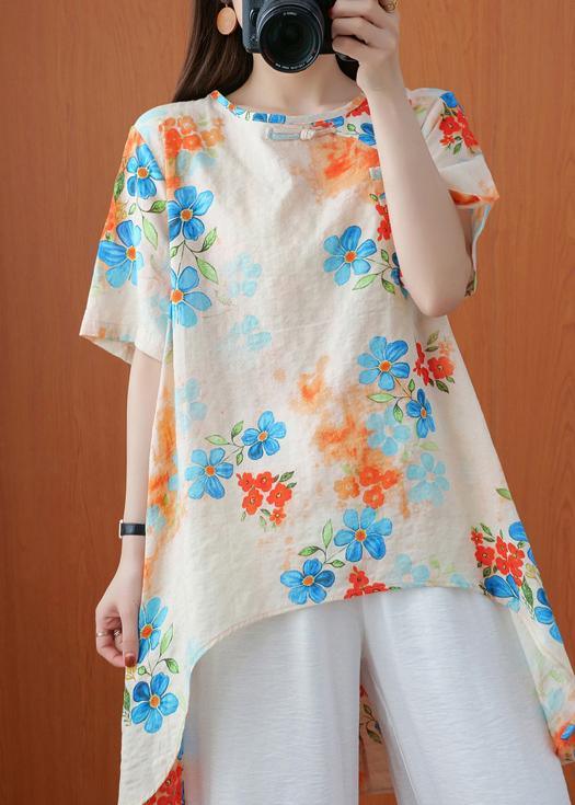 Women Asymmetric Summer Tops Apricot Shirts - Omychic