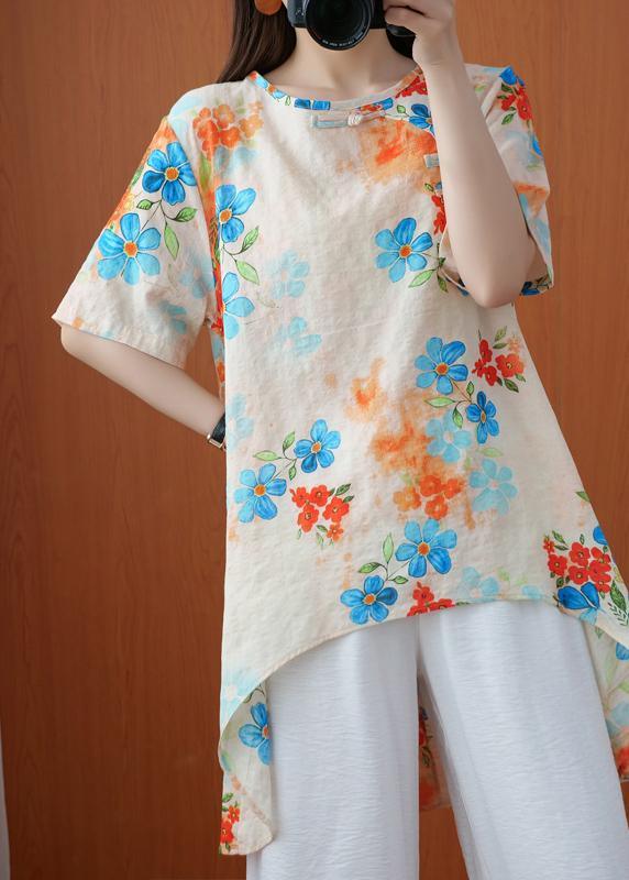 Women Asymmetric Summer Tops Apricot Shirts - Omychic