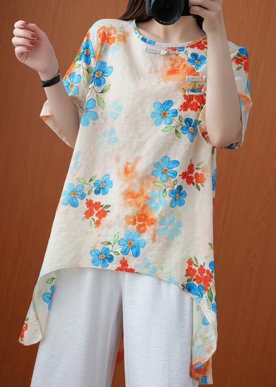 Women Asymmetric Summer Tops Apricot Shirts - Omychic