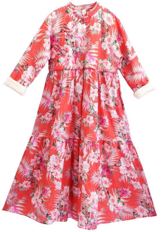 Women Asymmetrical Spring dresses Sewing Red Print Dresses - Omychic