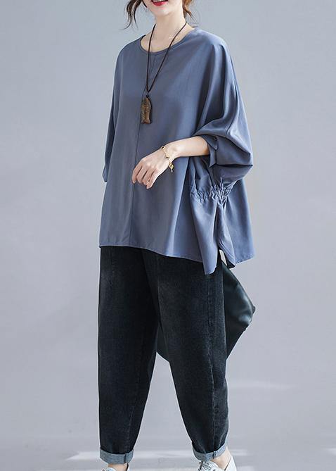 Women Batwing Sleeve Spring Bohemian Tops Blouses Blue - Omychic
