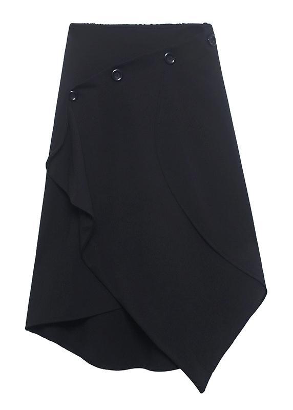 Women Black Asymmetrical Button Cotton Skirt - Omychic