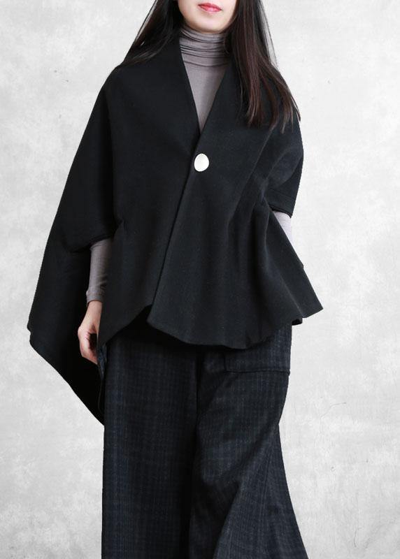 Women Black Asymmetrical Design Button Fall Top - Omychic