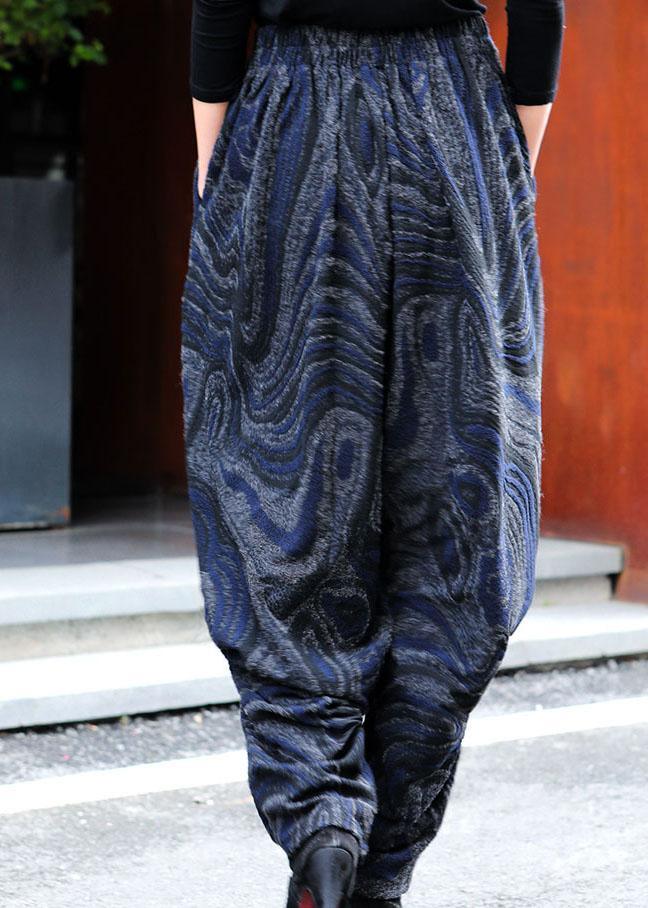 Women Black Blue Pockets Jacquard lantern Spring Pants - Omychic