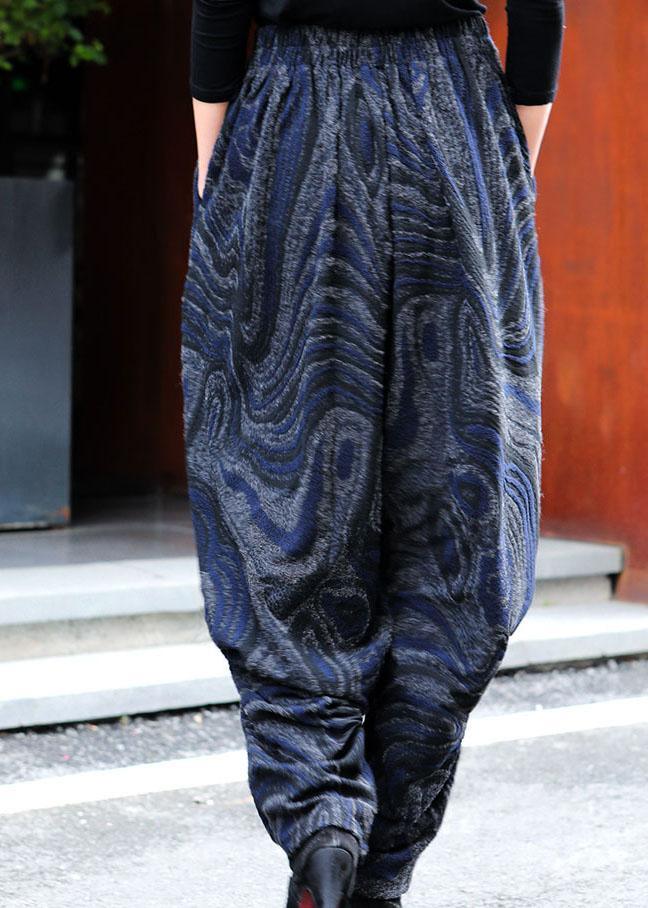 Women Black Blue Pockets Jacquard lantern Spring Pants - Omychic