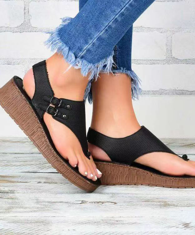Women Black Buckle Strap Splicing Peep Toe Platform Sandals