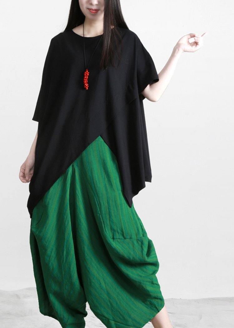 Women Black Cotton O Neck Asymmetric Tee