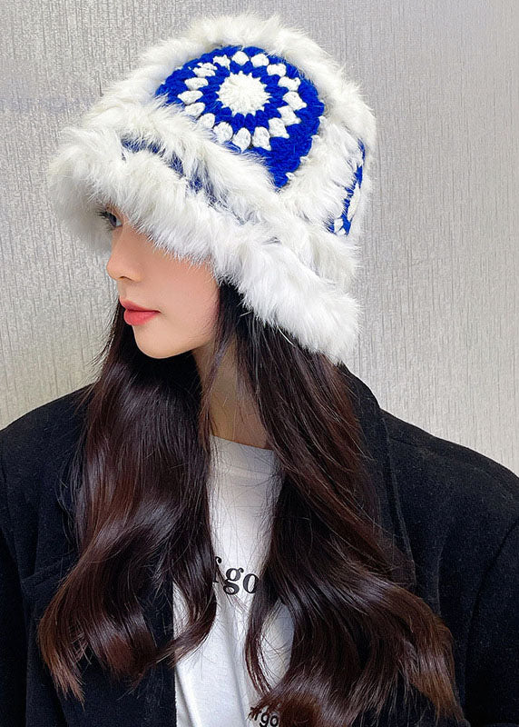 Women Black Fuzzy Fur Fluffy Knitted Tiger Head Cotton Bucket Hat