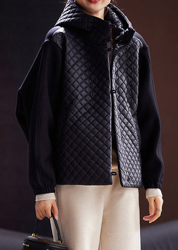 Womens Relaxed-fit Long Cotton Coat With A Hood Casual And Solid-colored
