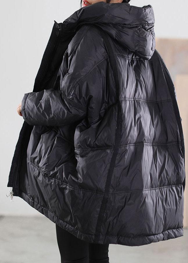 Women Black Hooded drawstring Duck Down Down Jacket Winter - Omychic