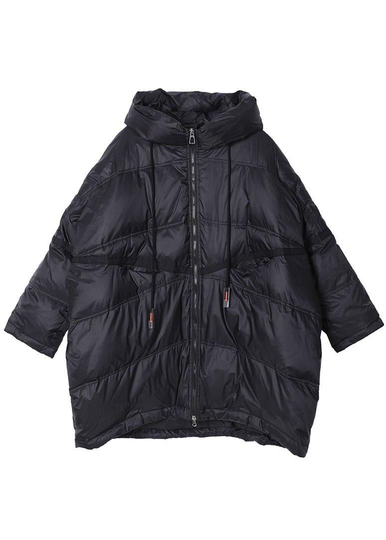 Women Black Hooded drawstring Duck Down Down Jacket Winter - Omychic